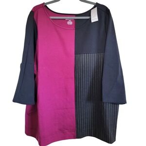 LANE BRYANT Size 22/24 Color Block Purple Black White Top‎ 2X NWT RV $60